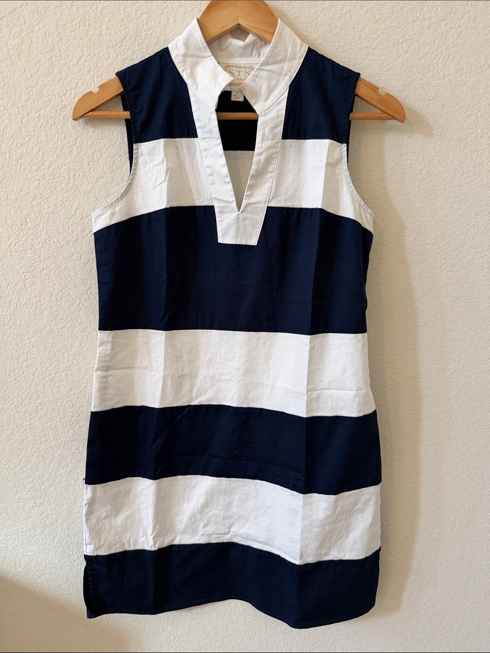 STS Sail to Sable Classic Navy Stripe Sleeveless shift Tunic Dress S Nautical - Picture 2 of 12